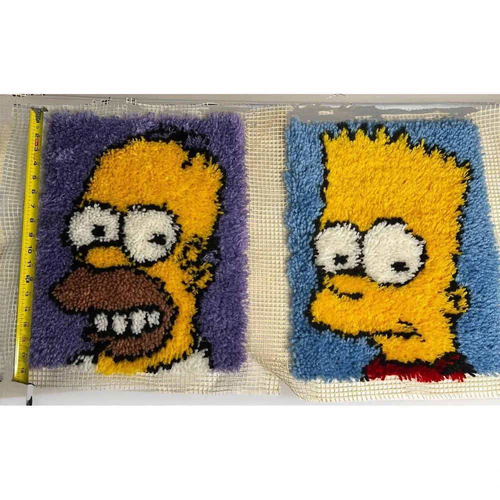 Bart Simpson Latch Hook Rug Wall Hangings Lot of 2 Handmade Football‎ Simpsons
